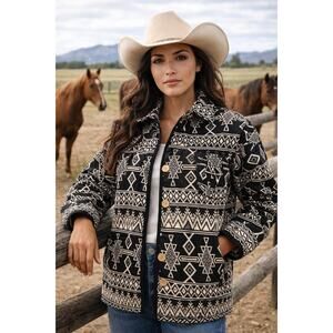 AZTEC SOUTHWESTERN Black and Cream Reversible Wood Like Buttons Boning Like